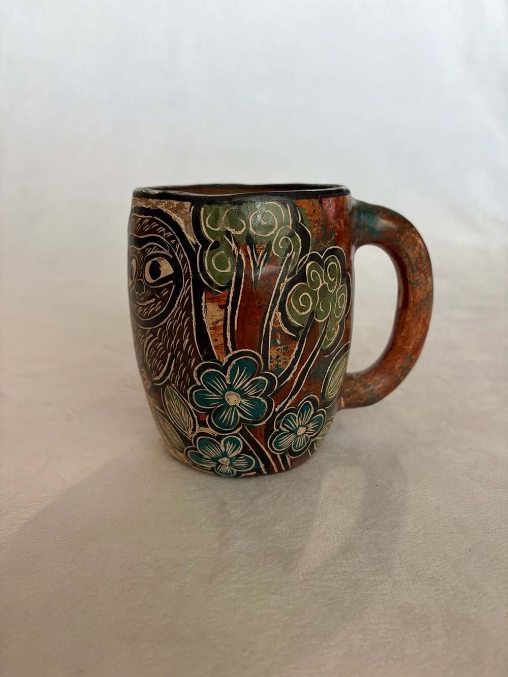 Hand-Painted Artisan Pottery Coffee Mug with Sloth Design, Costa Rica